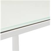 Petit Bureau de direction 'SMALL GLASSTOP' en verre blanc pieds métal blanc et chromé – 140 x 70 cm