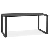 Bureau droit design 'GLASS MEET' plateau en verre noir avec pieds en métal noir - 160 x 80 cm