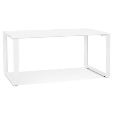 Bureau droit design 'GLASS MEET' plateau en verre blanc avec pieds en métal blanc - 160 x 80 cm