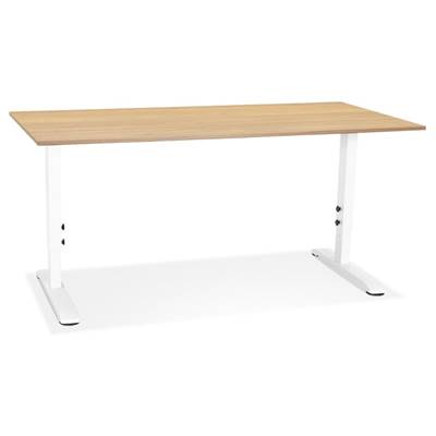 Bureau droit réglable en hauteur design 'MODULARE' en bois naturel pieds métal blanc - 160 x 80 cm