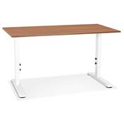 Bureau droit réglable en hauteur design 'MODULARE MINI' en noyer pieds en métal blanc - 140 x 70 cm