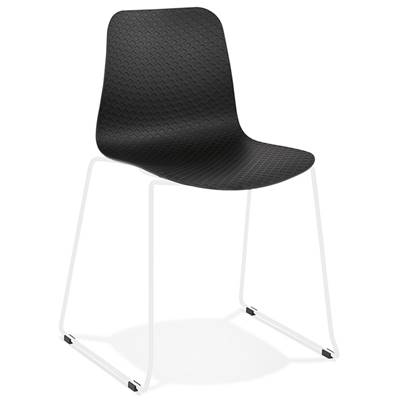 Chaise de cuisine / salle à manger design 'Style White' noire avec pieds tréteaux en métal blanc