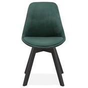 Chaise design 'Black Milano' en velours verte avec 4 pieds en bois noir