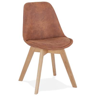 Chaise design 'Milano' en microfibre marron avec 4 pieds en bois naturel