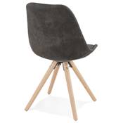 Chaise design 'Firenza' en microfibre grise avec 4 pieds en bois naturel