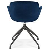 Chaise design à accoudoirs 'TICKY' en velours bleu avec 4 pied en métal noir