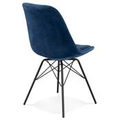 Chaise design style baroque 'GORD' en velours bleu et 4 pieds avec croisillons en métal noir