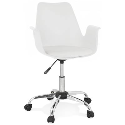 Chaise de bureau à roulettes design à accoudoirs 'KUTE' blanche pieds en métal chromé