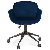 Chaise design de bureau à roulette 'SOFT' en velours bleu avec 5 pieds en métal noir