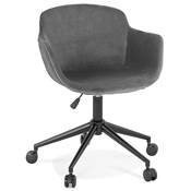 Chaise design de bureau à roulette 'SOFT' en velours gris avec 5 pieds en métal noir