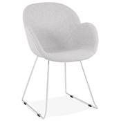 Chaise design à accoudoirs 'LOTUSJÄRN' en tissu gris clair pieds tréteaux en métal chromé