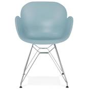 Chaise style industriel design à accoudoirs 'LOTUS' bleue avec 4 pieds en métal chromé