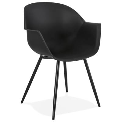 Chaise style industriel design à accoudoirs 'EXPO' noire avec 4 pieds en métal blanc
