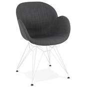 Chaise style industriel design à accoudoirs 'LOTUS' en tissu gris foncé avec 4 pieds en métal blanc