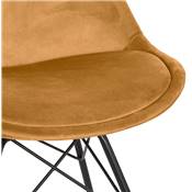 Chaise style industriel 'GORD' en velours moutarde et 4 pieds avec croisillons en métal noir
