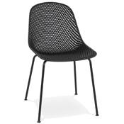 Chaise design intérieur / extérieur 'ZACK' assise noire perforée et 4 pieds en métal noir