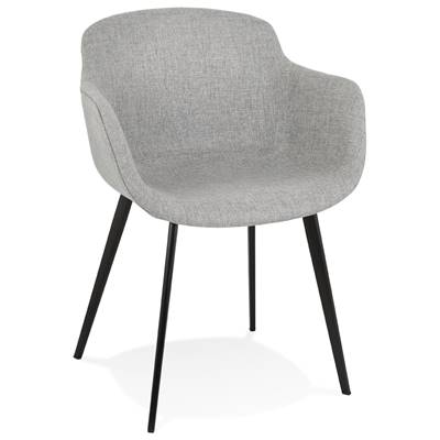 Chaise design lounge à accoudoirs 'NICE' en tissu gris clair avec 4 pieds en métal noir