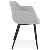 Chaise design lounge à accoudoirs 'NICE' en tissu gris clair avec 4 pieds en métal noir