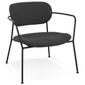 Chaise design lounge à accoudoirs 'KOL' en tissu gris foncé avec 4 pieds en métal noir