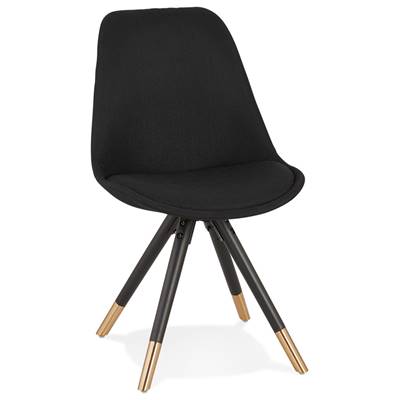 Chaise design style baroque 'MODENA' en tissu noir avec 4 pieds en bois noir et métal brossé doré