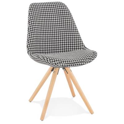 Chaise design style moderne 'FIRENZA' en tissu pied de poule avec 4 pieds en bois naturel