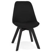 Chaise design 'BLACK MILANO' en tissu tissu noir avec 4 pieds en bois noir