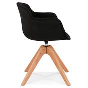 Chaise design de style scandinave à accoudoirs 'VOGAN' en tissu noir avec 4 pieds en bois naturel