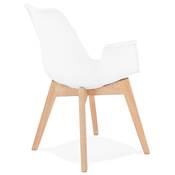 Chaise style scandinave design à accoudoirs 'PRINS' blanche avec 4 pieds en bois naturel