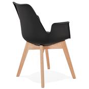 Chaise style scandinave design à accoudoirs 'PRINS' noire avec 4 pieds en bois naturel