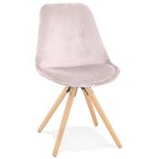 Chaise scandinave style vintage 'FIRENZA' en velours rose et pieds en bois naturel