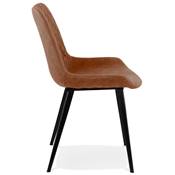 Chaise design style vintage 'HERTIG' en microfibre gaufrée marron et 4 pieds en métal noir