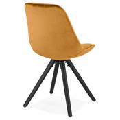 Chaise design style vintage 'BLACK FIRENZA' en velours moutarde avec 4 pieds en bois noir