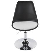 Chaise design réglable 'Tulipe' pivotante noire et blanche pied métal chromé