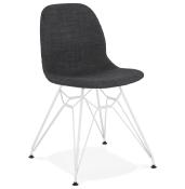 Chaise design 'Norsk White' en tissu gris avec 4 pieds en métal blanc
