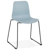 Chaise design empilable 'Style Black' bleue pieds tréteaux en métal noir
