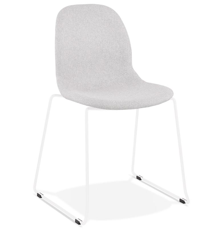 Chaise design empilable 'Teknik White' en tissu gris clair pieds tréteaux en métal blanc