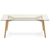 Table basse scandinave rectangulaire 'Kaffetäbel' plateau verre 4 pieds bois – 120 x 60 cm