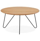 Table basse style industriel ronde 'Cooper' plateau en bois 4 pieds en métal noir - Ø 80 cm