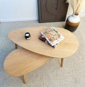 Tables basses gigognes ovales scandinave 'HYGGE' plateau en bois naturel avec 3 pieds en bois - 100 x 50 cm
