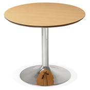 Petite table à diner / de bureau ronde 'Kontur' bois naturel pied central métal chromé - Ø 90 cm