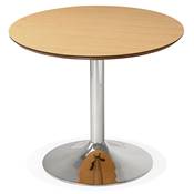 Petite table / table de réunion ronde 'Kontur' bois naturel pied central métal chromé - Ø 90 cm