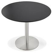 Petite table à diner / de bureau ronde 'Elea' noire en bois pied central acier brossé - Ø 90 cm