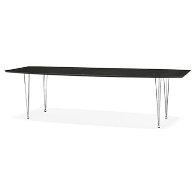 Table / table de réunion extensible 'Rym' noire en bois 4 pieds métal chromé - 170(270) x 100 cm