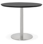 Petite table / table de réunion ronde 'Elea' noire en bois pied central acier brossé - Ø 90 cm