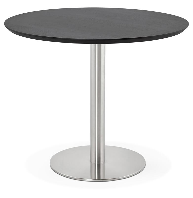 Petite table / table de réunion ronde 'Elea' noire en bois pied central acier brossé - Ø 90 cm
