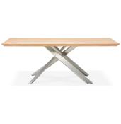Table de salle à manger design 'Tepee Wood' plateau bois naturel pieds acier brossé - 200 x 100 cm