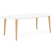 Table / table de réunion extensible ronde scandinave 'Fika' blanche 4 pieds en bois naturel – 120(220) x 120 cm
