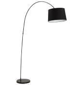 Lampadaire arqué design 'Sigill' abat-jour en tissu noir structure et socle en métal noir