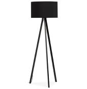 Lampadaire trépied scandinave 'Stätiv' abat-jour en tissu noir 3 pieds en métal noir