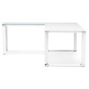 Grand bureau direction d'angle 'GLASSTOP L - XL' verre blanc pieds blanc et chromé – 200 x 100 cm